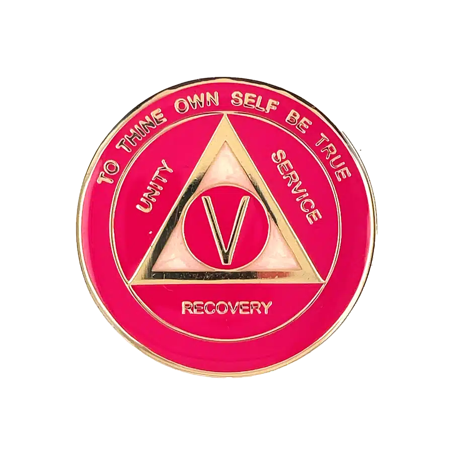 AA Hot Pink Tri Year / Birthday Medallion