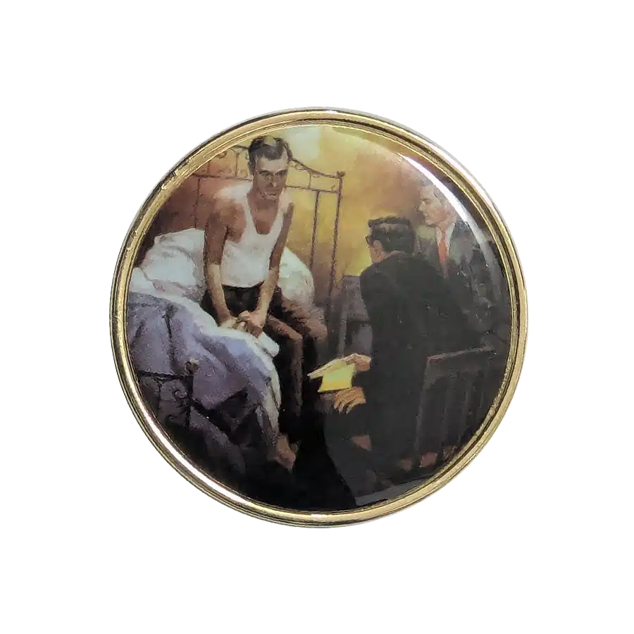 AA Number 3 Man on a bed enamel medallion
