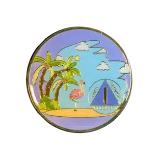 AA Flamingo Beach Yearly birthday enamel Medallion