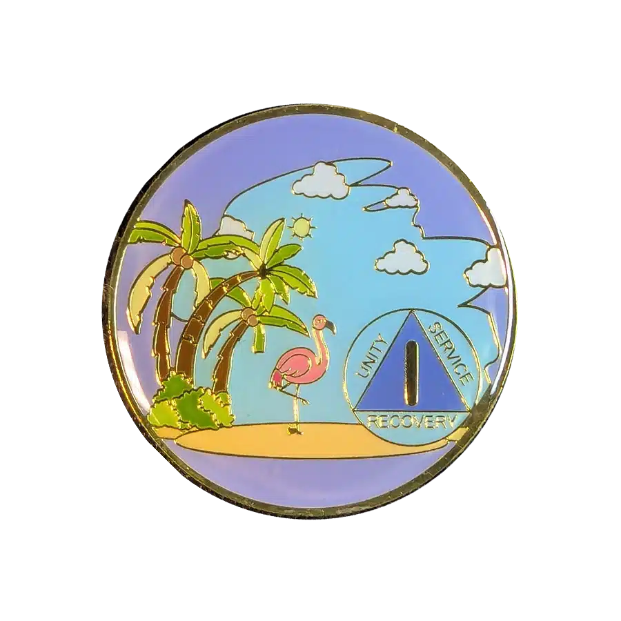 AA Flamingo Beach Yearly birthday enamel Medallion