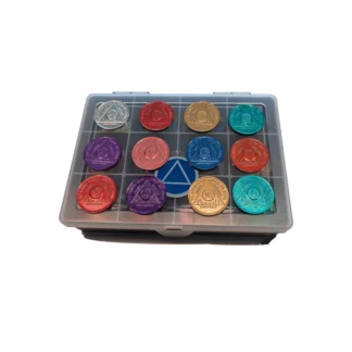 AA Starter pack 1 consisting of AA Aluminium coins in a plastic storage case.