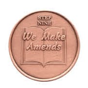 AA Step Nine coin – sobriety recovery medallion engraved with ‘Made Amends Where Possible,’ symbolizing accountability, forgiveness, and Alcoholics Anonymous recovery milestones
