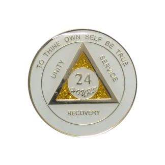 aa white tri 24 hours enamel medallion
