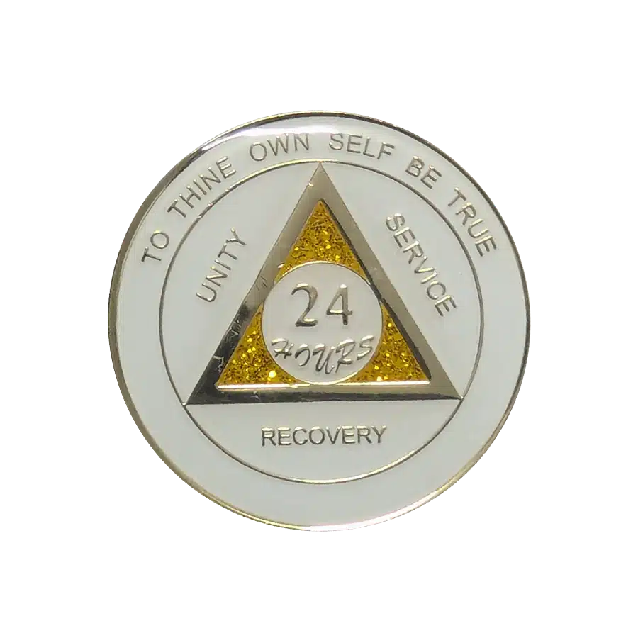 aa white tri 24 hours enamel medallion